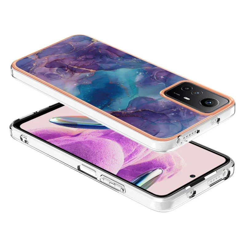 YB IMD Series-16 Style-E 2.0mm TPU Case for Xiaomi Redmi Note 12S 4G , Marble Pattern IMD Electroplating Phone Cover - Purple