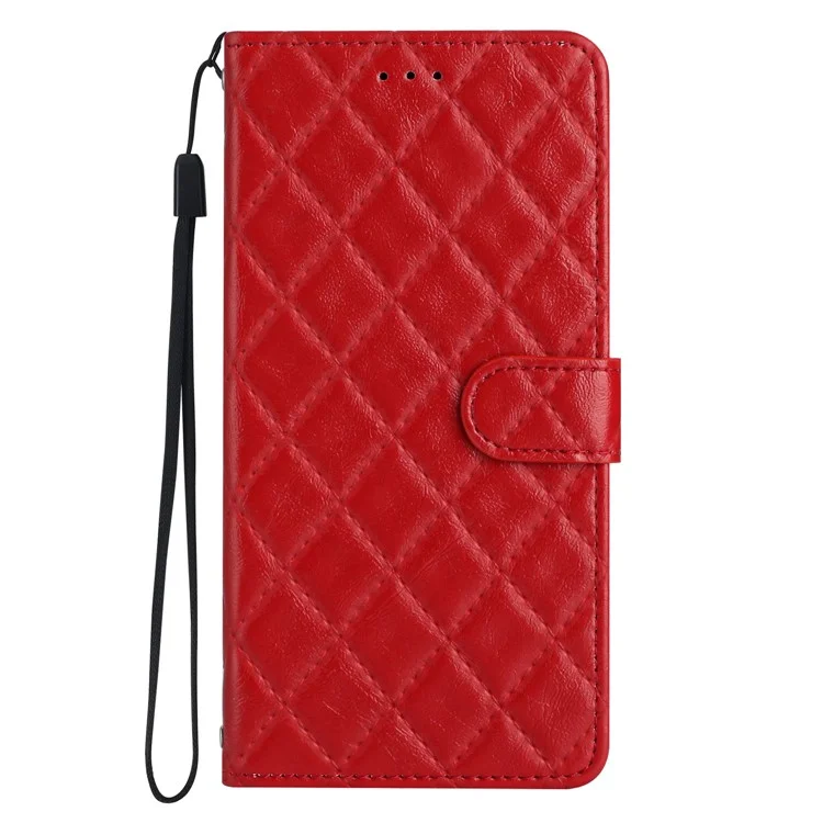 Para Samsung Galaxy S23 FE Funda de cuero sintético Línea de costura en rombo Diseño de soporte para teléfono - Rojo