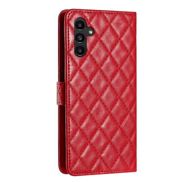 Para Samsung Galaxy S23 FE Funda de cuero sintético Línea de costura en rombo Diseño de soporte para teléfono - Rojo