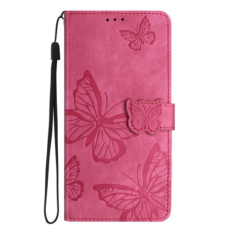 Für Samsung Galaxy S23 FE PU-Leder-geprägte Schmetterlinge Handyhülle mit Brieftasche, Ständer und Schulterriemen - Rose