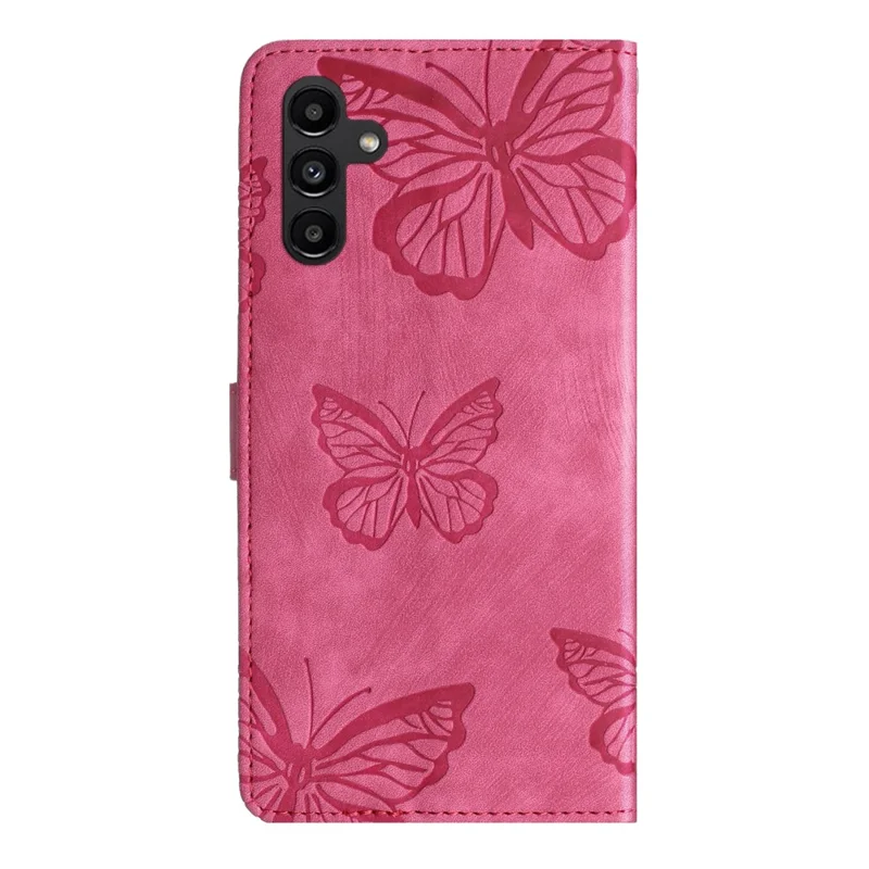 Für Samsung Galaxy S23 FE PU-Leder-geprägte Schmetterlinge Handyhülle mit Brieftasche, Ständer und Schulterriemen - Rose