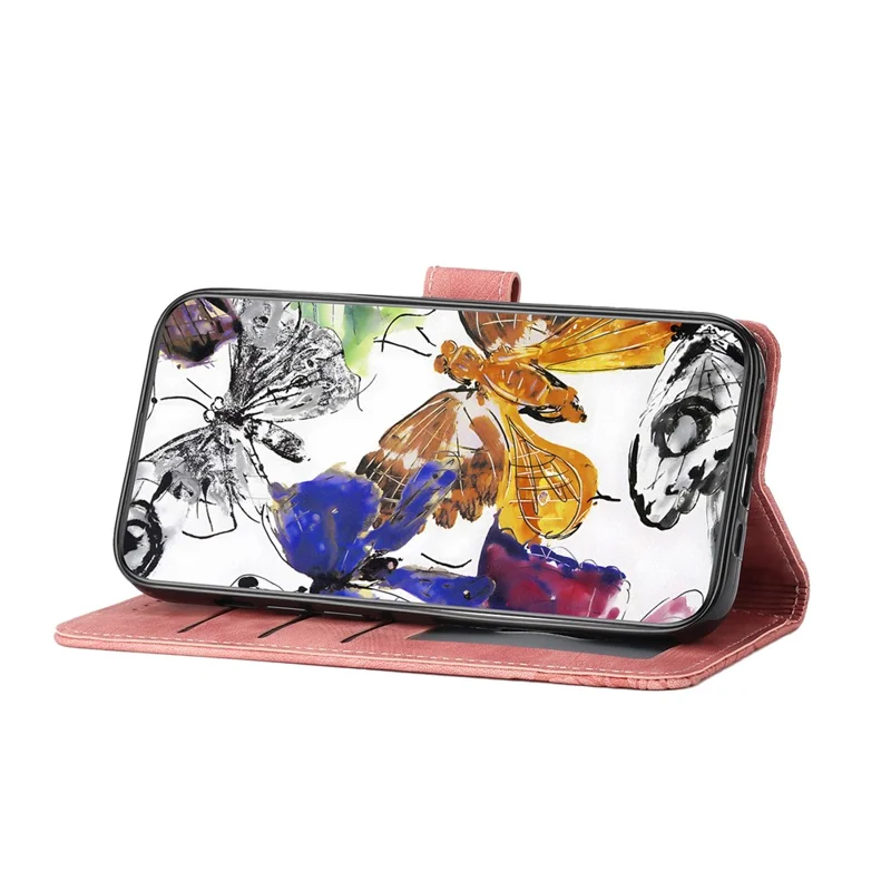 Pour Samsung Galaxy S23 FE Étui de portefeuille en cuir PU avec motif papillon - Rose