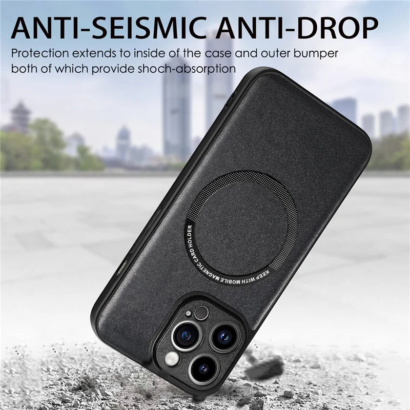 For iPhone 15 Pro Max Magnetic Phone Case Compatible with MagSafe PU Leather Coated PC+TPU Cover - Brown