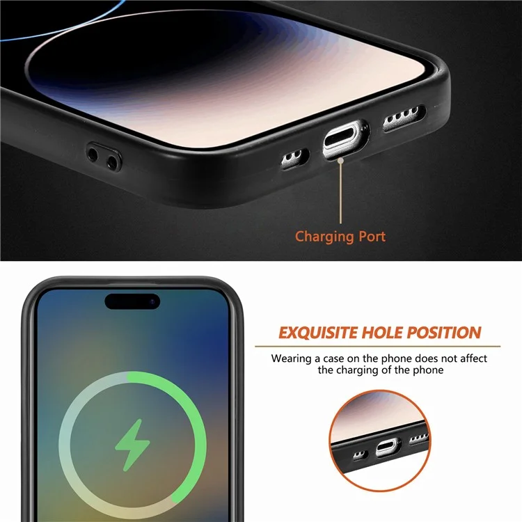 For iPhone 15 Pro Magnetic Phone Case PU Leather Coated PC+TPU Anti-drop Cover Compatible with MagSafe - Black