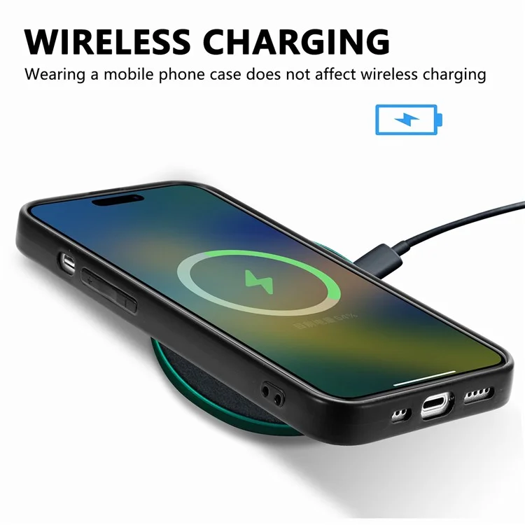 For iPhone 15 Pro Magnetic Phone Case PU Leather Coated PC+TPU Anti-drop Cover Compatible with MagSafe - Black