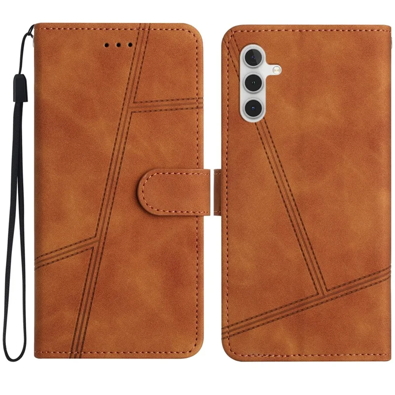 For Samsung Galaxy S23 FE Vintage Leather Phone Case Lines Imprinted Wallet Stand Skin-touch Cover - Brown