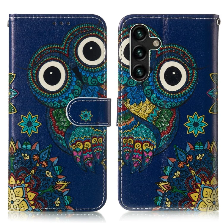 PU Leather Flip Cover for Samsung Galaxy S23 FE , Wallet Pattern Printing Stand Phone Case - Blue Owl