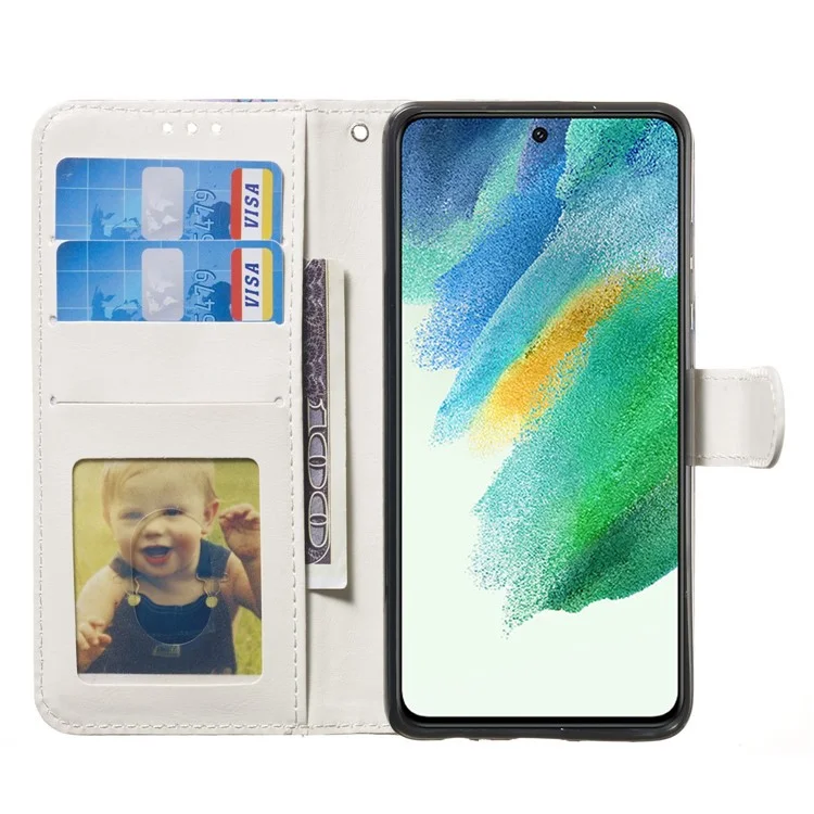 PU Leather Flip Cover for Samsung Galaxy S23 FE , Wallet Pattern Printing Stand Phone Case - Blue Owl