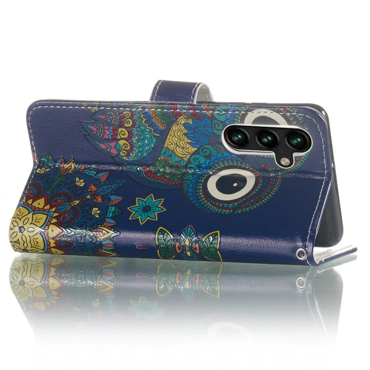 PU Leather Flip Cover for Samsung Galaxy S23 FE , Wallet Pattern Printing Stand Phone Case - Blue Owl