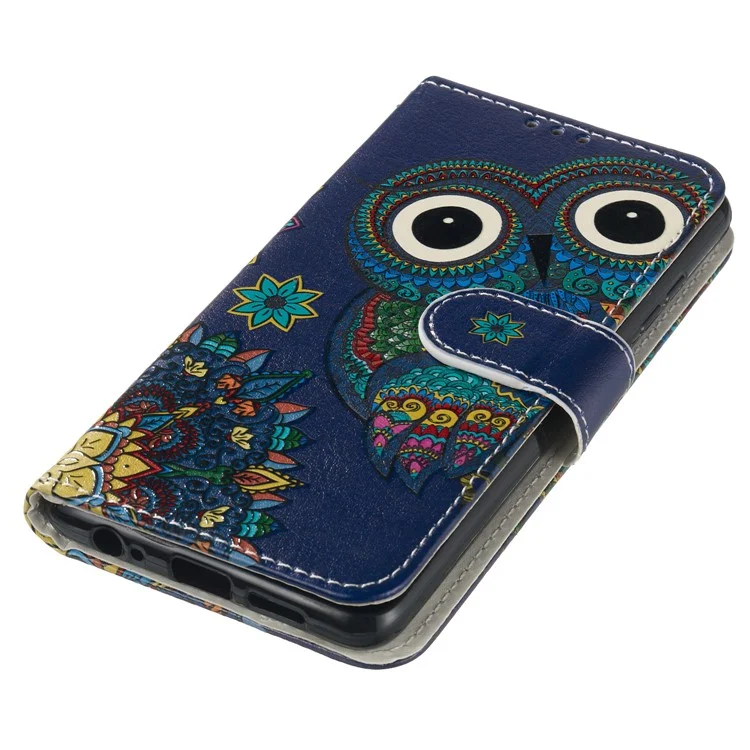 PU Leather Flip Cover for Samsung Galaxy S23 FE , Wallet Pattern Printing Stand Phone Case - Blue Owl