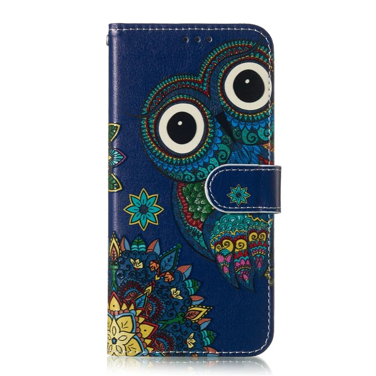 PU Leather Flip Cover for Samsung Galaxy S23 FE , Wallet Pattern Printing Stand Phone Case - Blue Owl