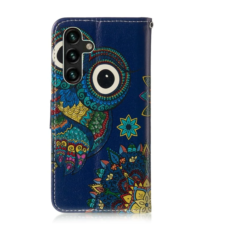 PU Leather Flip Cover for Samsung Galaxy S23 FE , Wallet Pattern Printing Stand Phone Case - Blue Owl