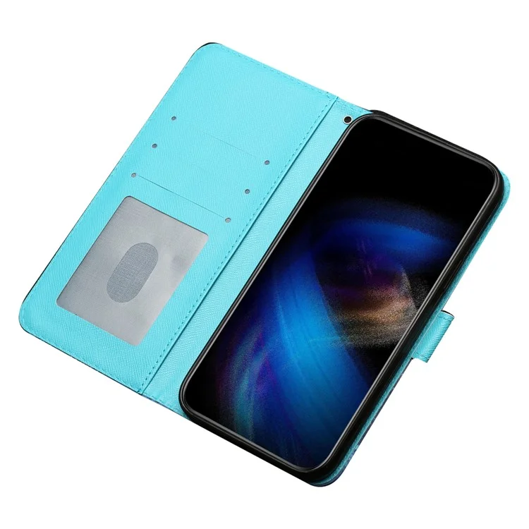 For Samsung Galaxy S23 FE PU Leather Protective Case 3D Pattern Printing Stand Wallet Phone Cover - Blue Gold Butterflies