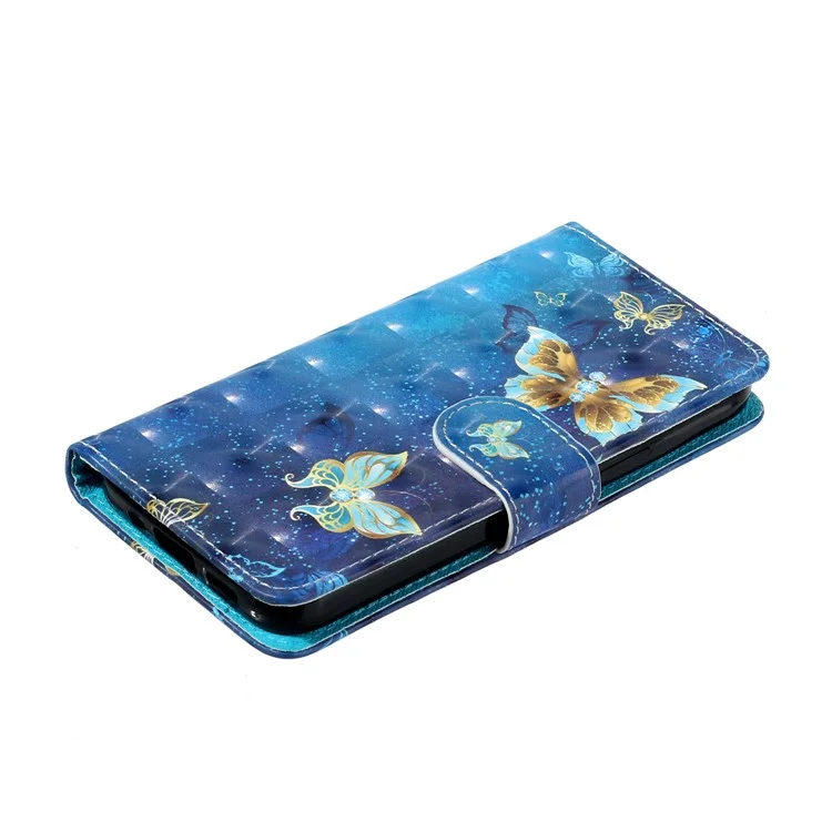 For Samsung Galaxy S23 FE PU Leather Protective Case 3D Pattern Printing Stand Wallet Phone Cover - Blue Gold Butterflies