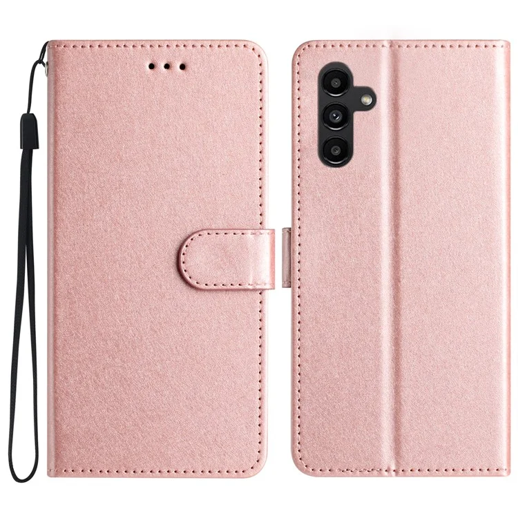Silk Texture Wallet Phone Case for Samsung Galaxy S23 FE , PU Leather Flip Book Stand Cover with Strap - Rose Gold