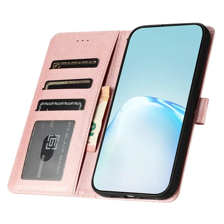 Silk Texture Wallet Phone Case for Samsung Galaxy S23 FE , PU Leather Flip Book Stand Cover with Strap - Rose Gold