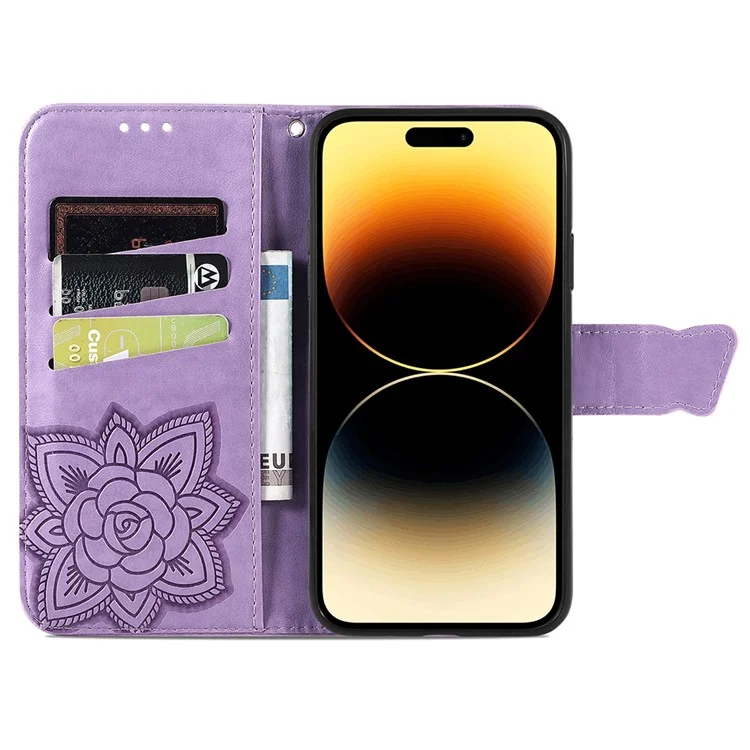 Pour iPhone 15 Pro Max Stand Wallet Case Butterfly Imprinted PU Leather Protective Phone Cover - Violet Clair