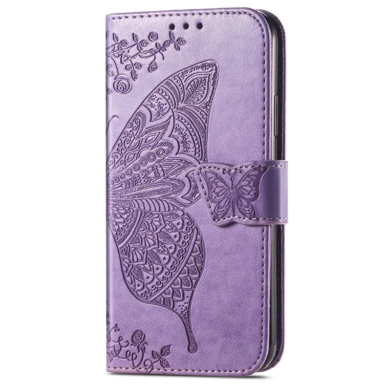 Pour iPhone 15 Pro Max Stand Wallet Case Butterfly Imprinted PU Leather Protective Phone Cover - Violet Clair