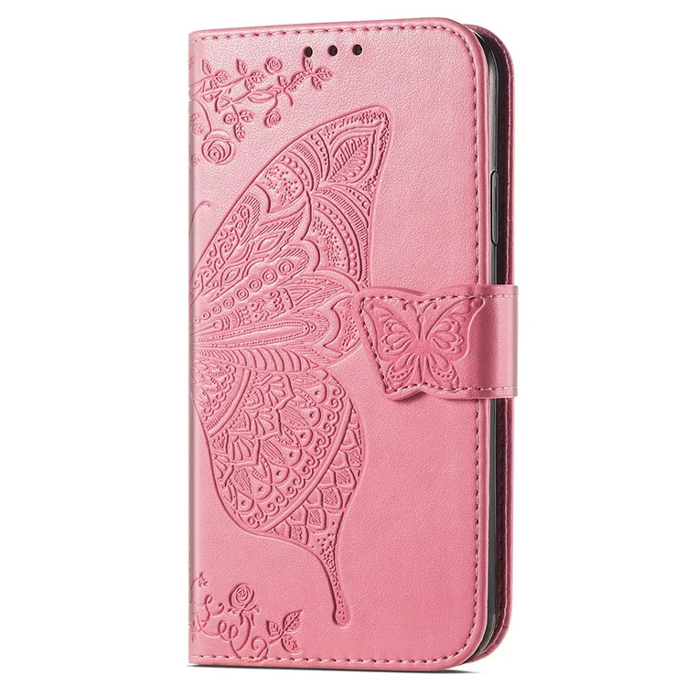 For iPhone 15 Plus PU Leather Phone Cover Wallet Butterfly Imprinted Phone Stand Case - Pink