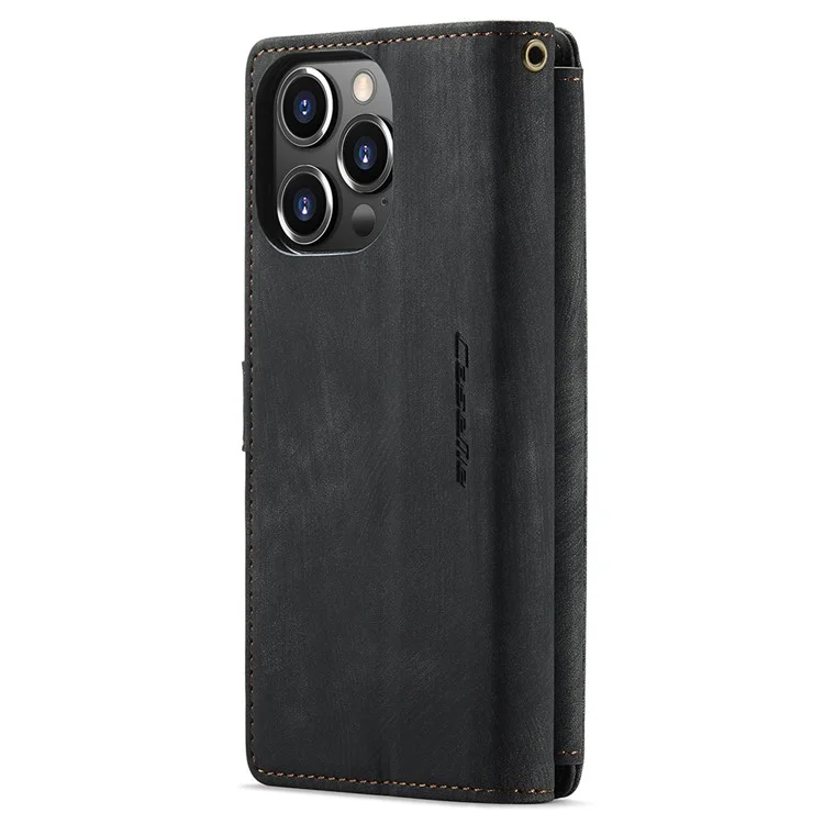 CASEME C30 Serie per iPhone 15 Pro Multiple Card Slots Wallet Leather Phone Case con Tasca Porta Cerniera Stand - Nero