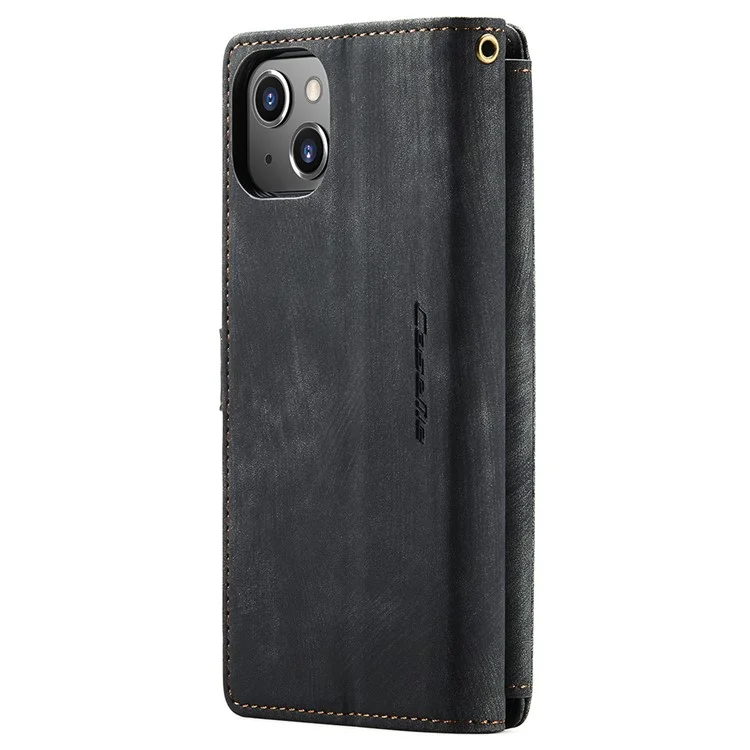 CASEME C30 Série pour iPhone 15 Étui Portefeuille en Cuir PU Plusieurs Fentes pour Cartes Poche Zippée Support - Noir