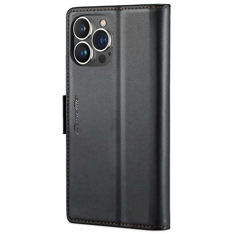 CASEME 023 Serie para iPhone 15 Pro Cartera Billetera de Cuero con Bloqueo RFID Soporte Plegable - Negro