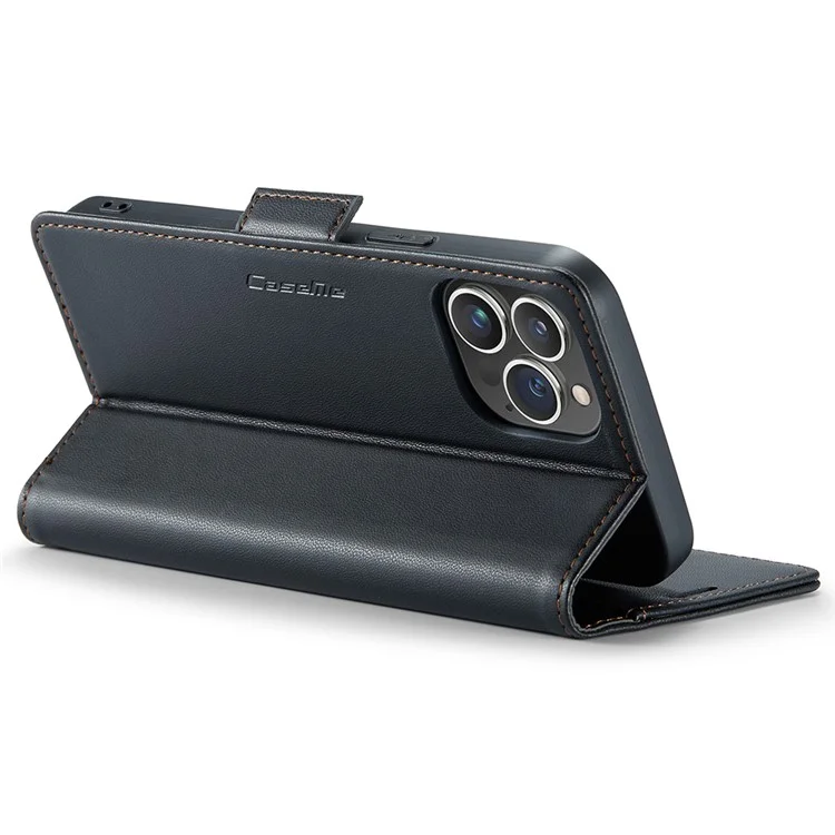 CASEME 023 Serie para iPhone 15 Pro Cartera Billetera de Cuero con Bloqueo RFID Soporte Plegable - Negro