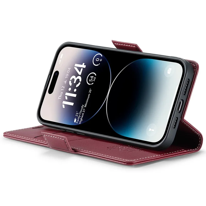 For iPhone 15 Pro Leather Case CASEME 023 RFID Blocking 3 Card Slot Mobile Cover - Red