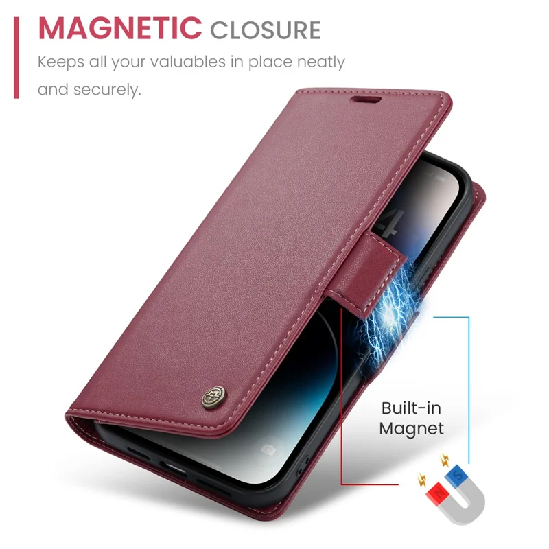 For iPhone 15 Pro Leather Case CASEME 023 RFID Blocking 3 Card Slot Mobile Cover - Red