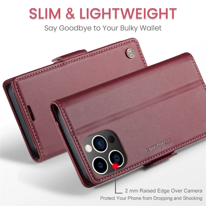 For iPhone 15 Pro Leather Case CASEME 023 RFID Blocking 3 Card Slot Mobile Cover - Red