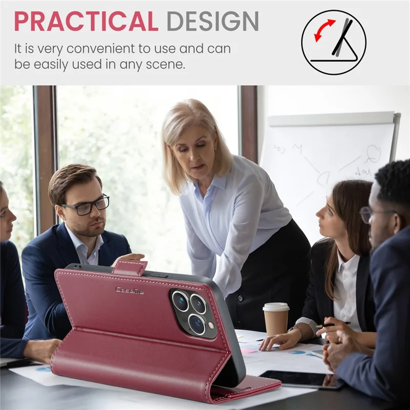 For iPhone 15 Pro Leather Case CASEME 023 RFID Blocking 3 Card Slot Mobile Cover - Red