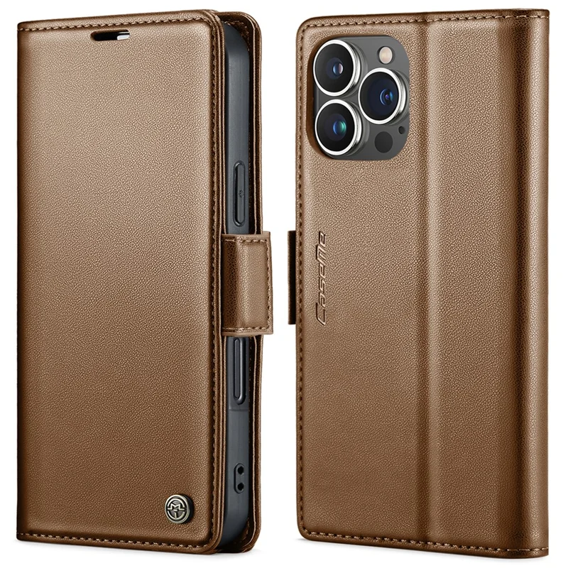 For iPhone 15 Pro Leather Case CASEME 023 RFID Blocking 3 Card Slot Mobile Cover - Brown