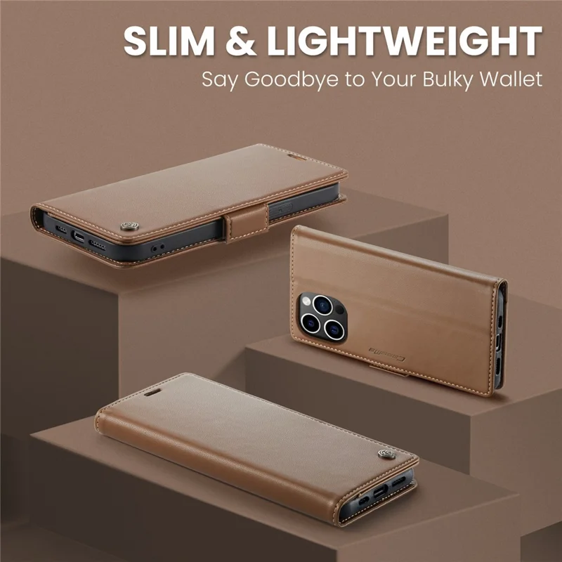 For iPhone 15 Pro Leather Case CASEME 023 RFID Blocking 3 Card Slot Mobile Cover - Brown