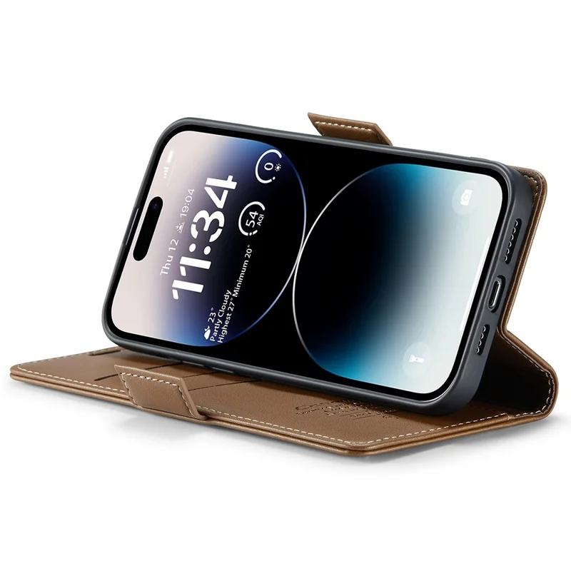 For iPhone 15 Pro Leather Case CASEME 023 RFID Blocking 3 Card Slot Mobile Cover - Brown
