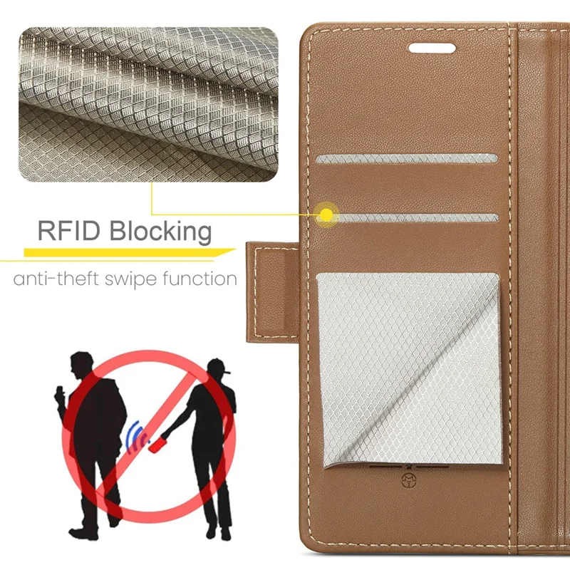 For iPhone 15 Pro Leather Case CASEME 023 RFID Blocking 3 Card Slot Mobile Cover - Brown