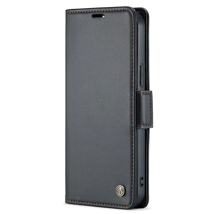 CASEME 023 Serie für iPhone 15 Pro Max RFID-blockierendes Ledergeldbörsen-Case, Flip-Ständer, Litchi-Textur-Handyhülle - Schwarz