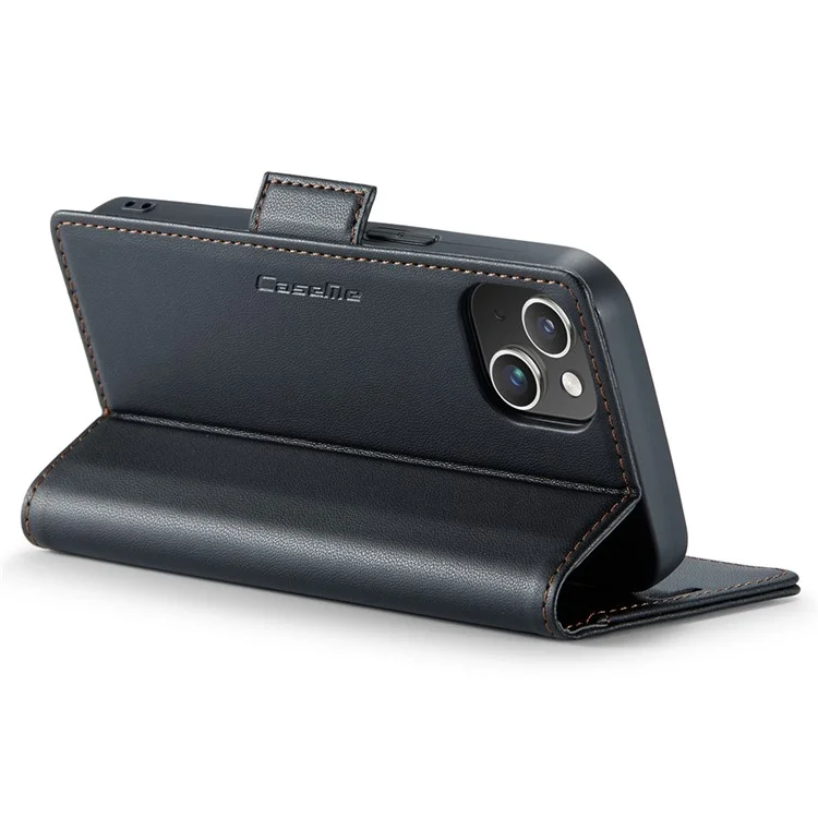 CASEME 023 Série Pour iPhone 15 Plus Étui de Téléphone Bloquant RFID Antichocs en Cuir PU avec Support Portefeuille - Noir