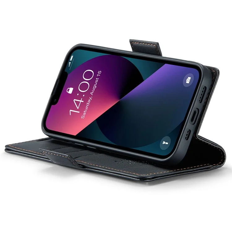 CASEME 023 Série Pour iPhone 15 Plus Étui de Téléphone Bloquant RFID Antichocs en Cuir PU avec Support Portefeuille - Noir