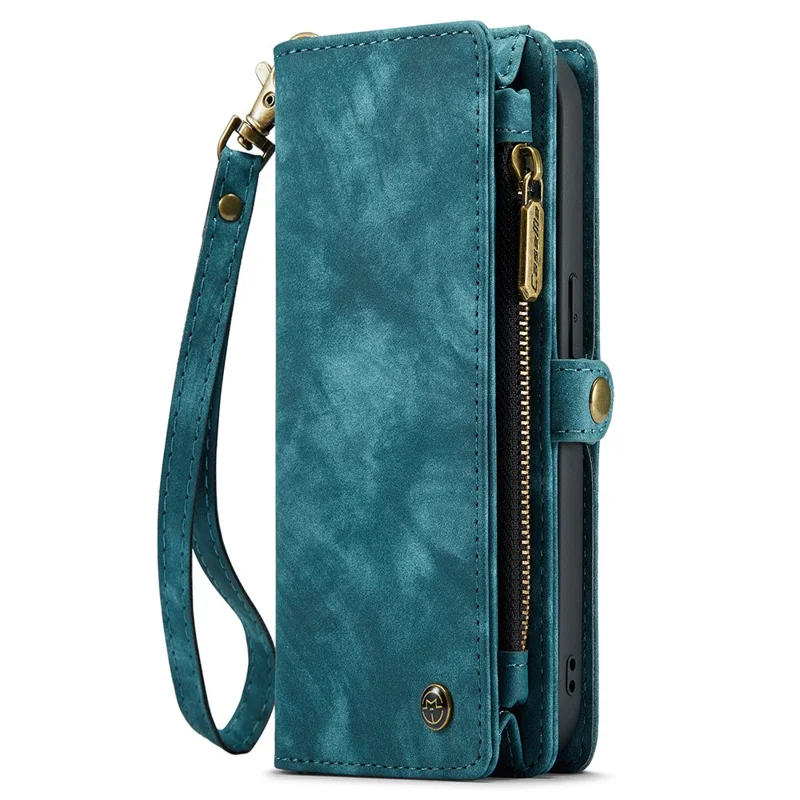CASEME 008 Serie für iPhone 15 Pro Max Reißverschlusstaschen-Ständer-Geldbörsen-Handyhülle Abnehmbare Leder-Schutzhülle - Blau