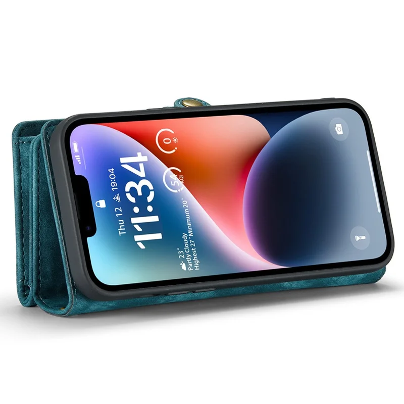 CASEME 008 Serie für iPhone 15 Pro Max Reißverschlusstaschen-Ständer-Geldbörsen-Handyhülle Abnehmbare Leder-Schutzhülle - Blau