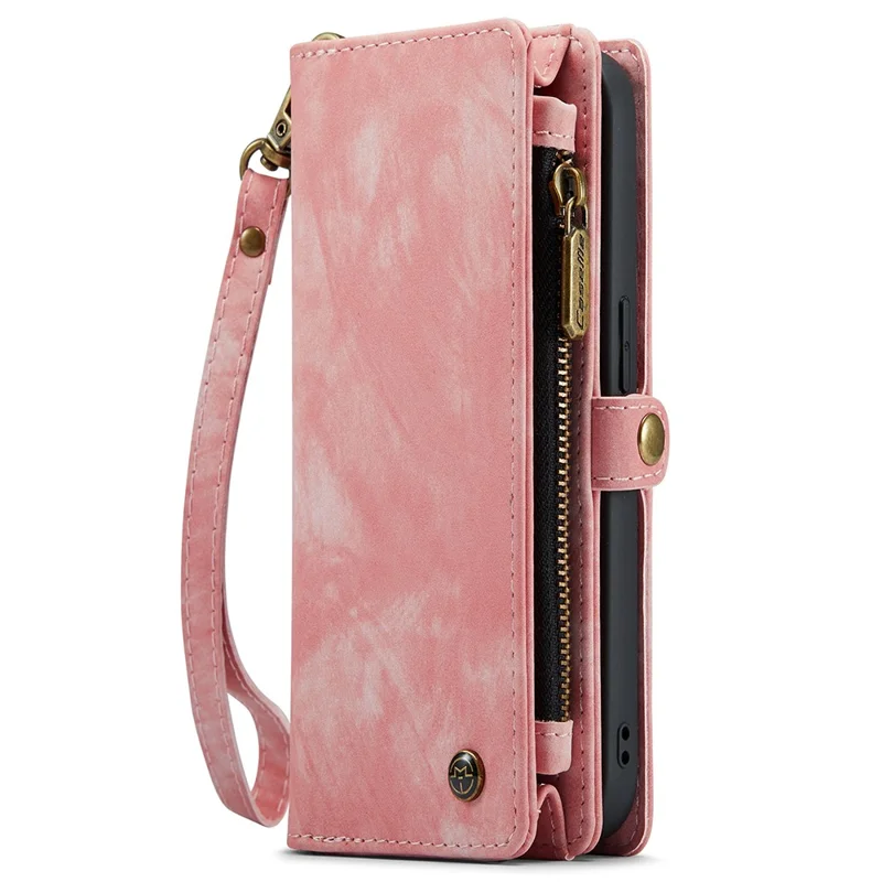 CASEME 008 Serie für iPhone 15 Pro Max Reißverschluss-Tasche Ständer Brieftasche Handyhülle Abnehmbare Lederschutz-Cover - Pink