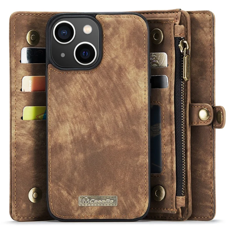 CASEME 008 Series para iPhone 15 Capa Antiderrapante de Couro Destacável com Suporte de Carteira - Marrom