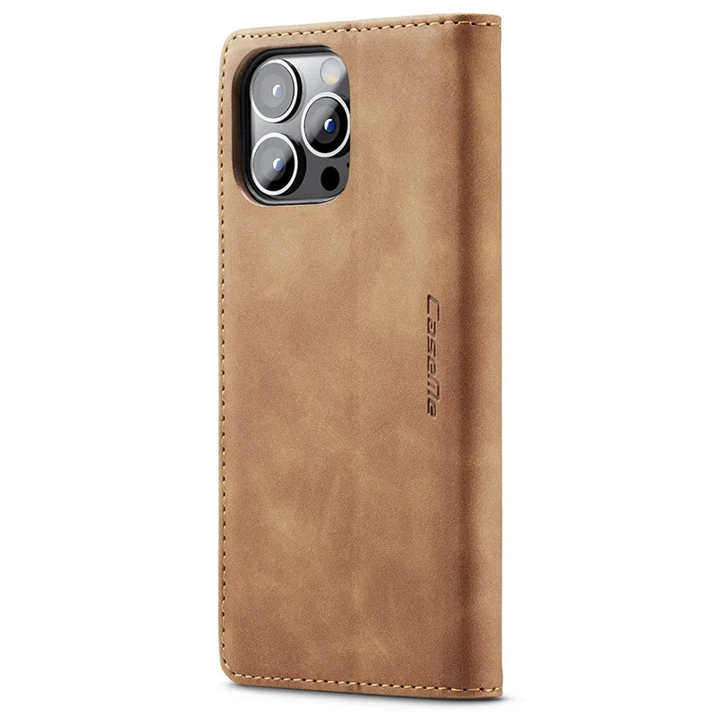CASEME 013 Series For iPhone 15 Pro Leather Wallet Phone Case Folding Stand Anti-scratch Cover - Brown