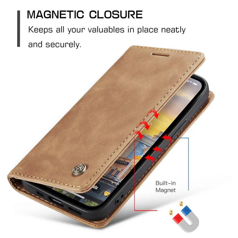 CASEME 013 Series For iPhone 15 Pro Leather Wallet Phone Case Folding Stand Anti-scratch Cover - Brown
