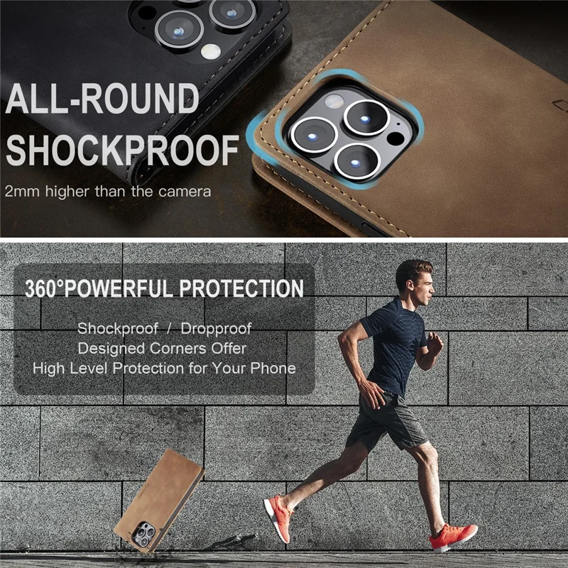 CASEME 013 Series For iPhone 15 Pro Leather Wallet Phone Case Folding Stand Anti-scratch Cover - Brown