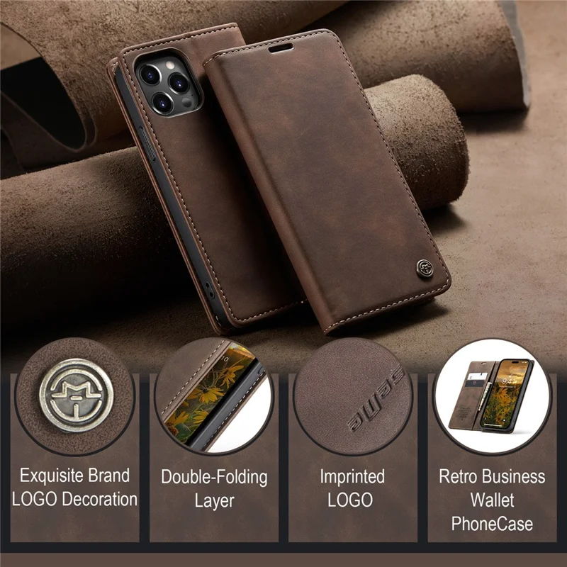 CASEME 013 Series für iPhone 15 Pro Leder-Geldbörsen-Handyhülle, faltbarer Ständer, Kratzer-resistente Abdeckung - Kaffee