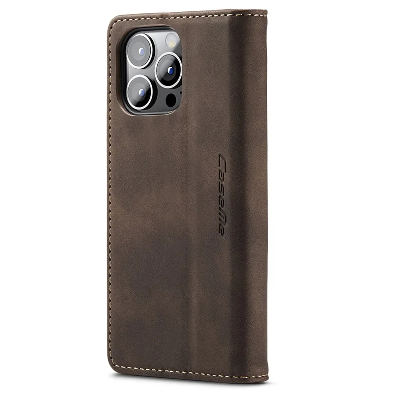 CASEME 013 Series für iPhone 15 Pro Leder-Geldbörsen-Handyhülle, faltbarer Ständer, Kratzer-resistente Abdeckung - Kaffee