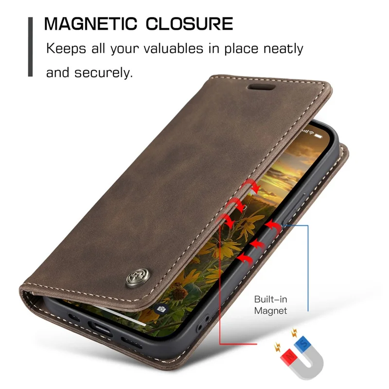 CASEME 013 Series für iPhone 15 Pro Leder-Geldbörsen-Handyhülle, faltbarer Ständer, Kratzer-resistente Abdeckung - Kaffee