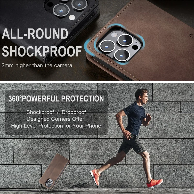 CASEME 013 Series für iPhone 15 Pro Leder-Geldbörsen-Handyhülle, faltbarer Ständer, Kratzer-resistente Abdeckung - Kaffee