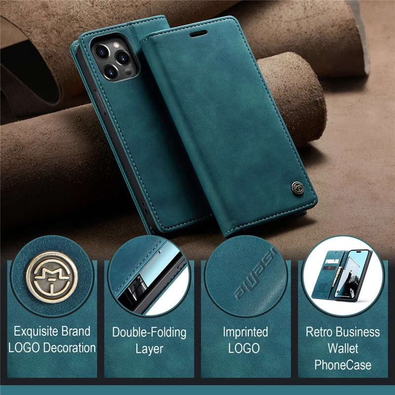 CASEME 013 Series For iPhone 15 Pro Leather Wallet Phone Case Folding Stand Anti-scratch Cover - Blue